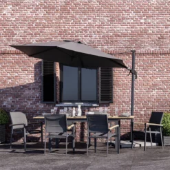 NATERIAL - Set De 6 Chaises De Jardin SAN DIEGO Avec Accoudoirs - 6 X Chaises De Jardin - Empilables - Aluminium - Textilène - Gris Foncé - Eucalyptus - Chaises De Terrasse - Chaises De Salle à Manger -Jardin Meubles Magasin 1200x1200 2471