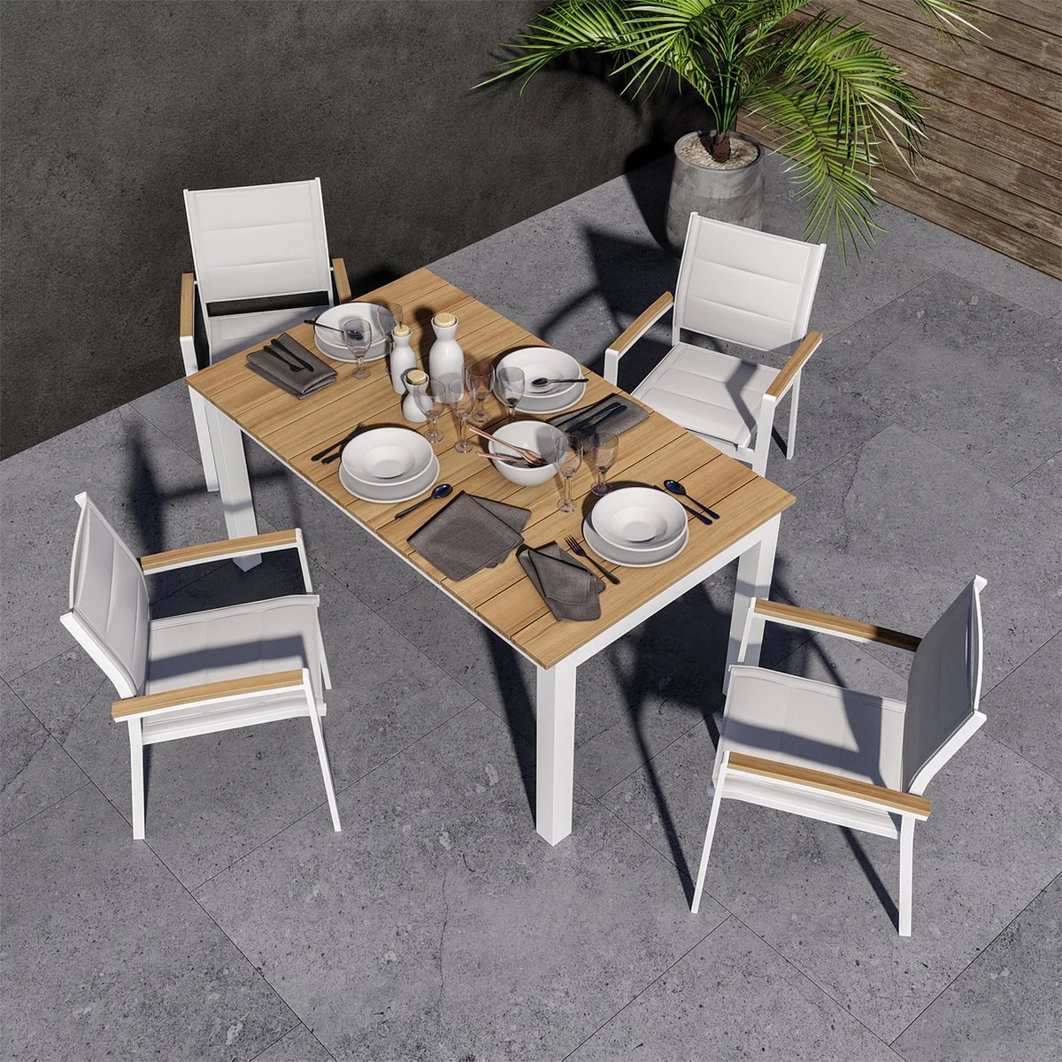 NATERIAL - Set De 6 Chaises De Jardin SAN DIEGO Avec Accoudoirs - 6 X Chaises De Jardin - Empilables - Aluminium - Textilène - Wit - Eucalyptus - Chaises De Terrasse - Chaises De Salle à Manger 7 NATERIAL - Set De 6 Chaises De Jardin SAN DIEGO Avec Accoudoirs - 6 X Chaises De Jardin - Empilables - Aluminium - Textilène - Wit - Eucalyptus - Chaises De Terrasse - Chaises De Salle à Manger – Image 7