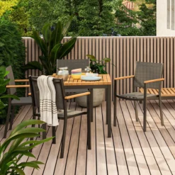 NATERIAL - Set De 4 Chaises De Jardin ORIS Avec Accoudoirs - 4 X Chaises De Jardin - Empilables - Chaises De Terrasse - Chaises De Salle à Manger De Salle à Manger - Aluminium - Textilène - Eucalyptus - Anthracite 13 NATERIAL - Set De 4 Chaises De Jardin ORIS Avec Accoudoirs - 4 X Chaises De Jardin - Empilables - Chaises De Terrasse - Chaises De Salle à Manger De Salle à Manger - Aluminium - Textilène - Eucalyptus - Anthracite -Jardin Meubles Magasin 1200x1200 2481