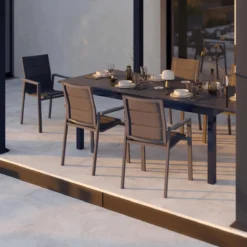 NATERIAL - Set De 4 Chaises De Jardin ORION GAMMA II Avec Accoudoirs - 4 Chaises De Jardin - Empilables - Chaises De Terrasse - Chaises De Salle à Manger - Aluminium - Textilène - Gris Foncé -Jardin Meubles Magasin 1200x1200 2483