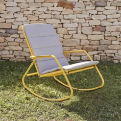 NATERIAL - Chaise à Bascule LYCO - Chaise à Bascule - Avec Coussins Gris - Acier - Jaune - Chaise à Bascule - Chaise Longue De Jardin - Chaise Longue - Chaise à Bascule -Jardin Meubles Magasin 1200x1200 2484
