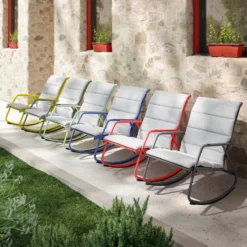 NATERIAL - Chaise à Bascule LYCO - Chaise à Bascule - Avec Coussins Gris - Acier - Jaune - Chaise à Bascule - Chaise Longue De Jardin - Chaise Longue - Chaise à Bascule -Jardin Meubles Magasin 1200x1200 2486