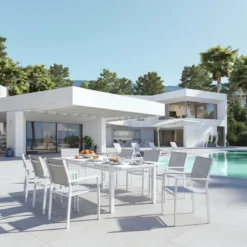 NATERIAL - Set De 4 Chaises De Jardin ORION BETA II Avec Accoudoirs - 4 Chaises De Jardin - Empilables - Chaises De Terrasse - Chaises De Salle à Manger - Aluminium - Textilène - Wit -Jardin Meubles Magasin 1200x1200 2488