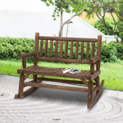 Outsunny Chaise à Bascule Avec Accoudoirs Chaise De Jardin Chaise à Bascule Bois Massif Brun Foncé 84A-133 -Jardin Meubles Magasin 1200x1200 249