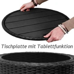 Deuba Polyrattan Solar Island Ø185cm Coussins Zwart Crème Pare-Soleil Pliable WPC -Jardin Meubles Magasin 1200x1200 2496