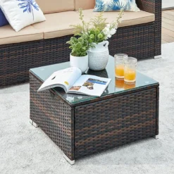 Ensemble De Salon - Avec Coussins Et Table En Verres - Salon De Jardin - Terrasse - Balcon - Aspect Rotin - Marron Beige -Jardin Meubles Magasin 1200x1200 2498
