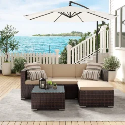 Ensemble De Salon - Avec Coussins Et Table En Verres - Salon De Jardin - Terrasse - Balcon - Aspect Rotin - Marron Beige -Jardin Meubles Magasin 1200x1200 2499