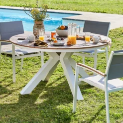 NATERIAL - Table De Jardin Ronde SAN DIEGO - 4 à 6 Personnes - Ø 140 X 75 Cm - Eucalyptus FSC - Aluminium - Wit - Table à Manger D'extérieur - Table Extensible - Rallonge -Jardin Meubles Magasin 1200x1200 2504