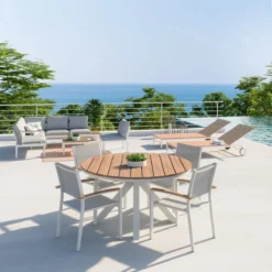 NATERIAL - Table De Jardin Ronde SAN DIEGO - 4 à 6 Personnes - Ø 140 X 75 Cm - Eucalyptus FSC - Aluminium - Wit - Table à Manger D'extérieur - Table Extensible - Rallonge -Jardin Meubles Magasin 1200x1200 2505