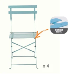 NATERIAL - Lot De 4 Chaises De Jardin FLORA - Chaises Pliantes - Chaises De Jardin Pliantes - Chaises De Patio - Chaises De Salle à Manger - Acier - Textilène - Bleu -Jardin Meubles Magasin 1200x1200 2507