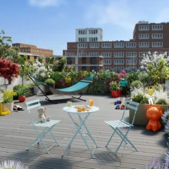 NATERIAL - Lot De 4 Chaises De Jardin FLORA - Chaises Pliantes - Chaises De Jardin Pliantes - Chaises De Patio - Chaises De Salle à Manger - Acier - Textilène - Bleu -Jardin Meubles Magasin 1200x1200 2508