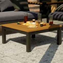 NATERIAL - Salon De Jardin ORIS II - Salon De Jardin - 4 Personnes - 1 Canapé Extérieur - 2 Fauteuils - 1 Table Basse Extérieur L. 72 X L. 72 X H. 32 Cm - Aluminium - Bois D'eucalyptus FSC - Anthracite - Gris -Jardin Meubles Magasin 1200x1200 2528