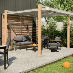 NATERIAL - Salon De Jardin ORIS II - Salon De Jardin - 4 Personnes - 1 Canapé Extérieur - 2 Fauteuils - 1 Table Basse Extérieur L. 72 X L. 72 X H. 32 Cm - Aluminium - Bois D'eucalyptus FSC - Anthracite - Gris -Jardin Meubles Magasin 1200x1200 2530