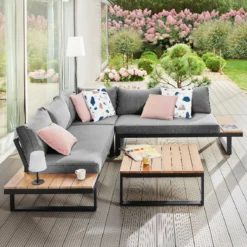 GENERIQUE - Salon De Jardin SAN DIEGO - 5 Personnes - Salon De Jardin - Aluminium - Anthracite - Eucalyptus -Jardin Meubles Magasin 1200x1200 2542