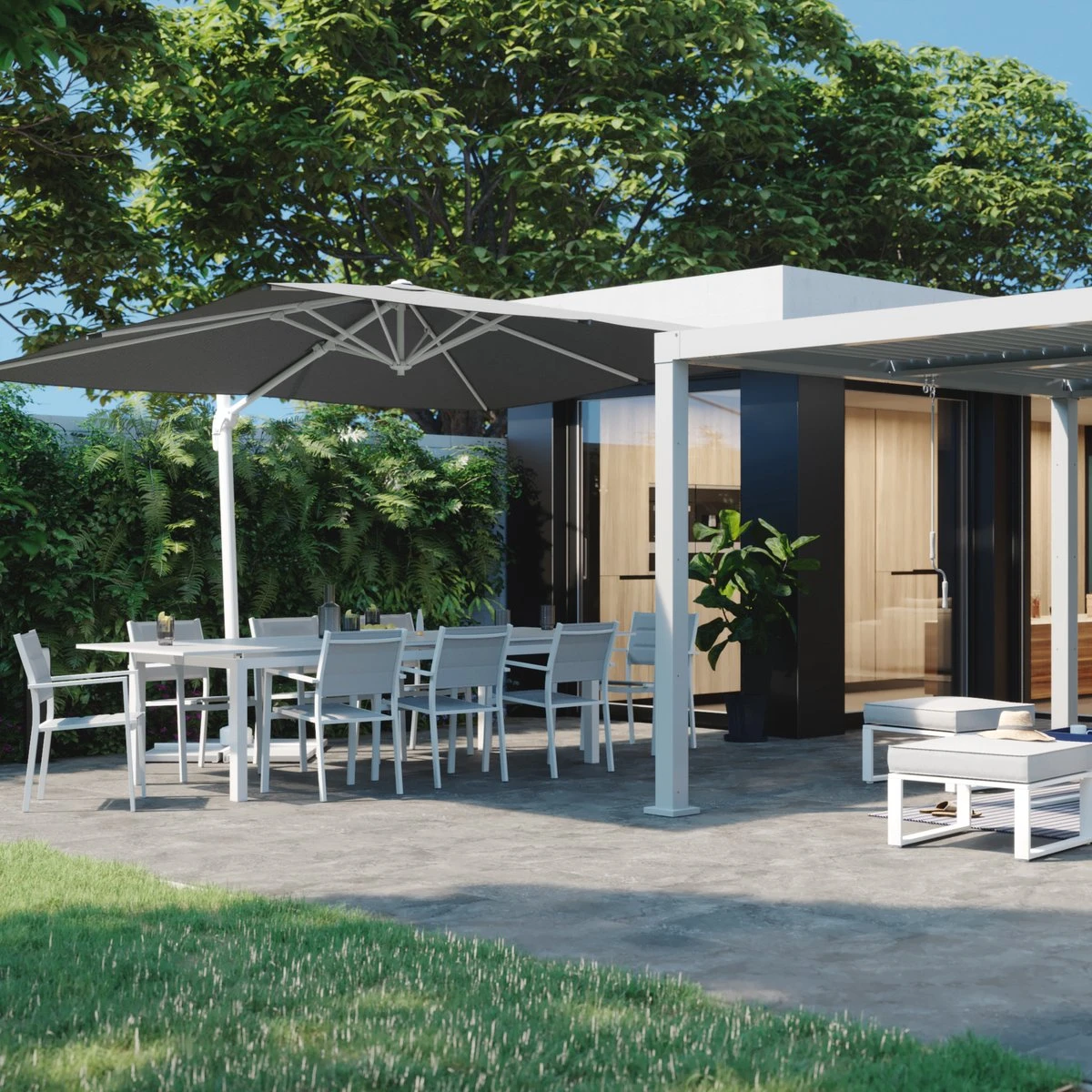 NATERIAL - Table De Jardin Extensible ODYSSEA - Table Extensible Pour 8 à 10 Personnes - 256/320x100cm - Table à Manger - Avec Plateau En Verre - Aluminium - Blanc 8 NATERIAL - Table De Jardin Extensible ODYSSEA - Table Extensible Pour 8 à 10 Personnes - 256/320x100cm - Table à Manger - Avec Plateau En Verre - Aluminium - Blanc – Image 8