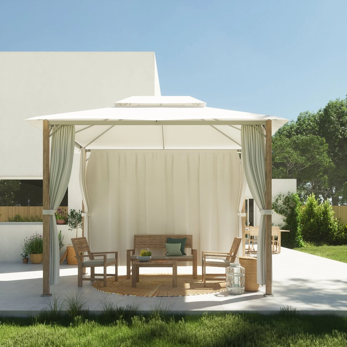 NATERIAL - Salon De Jardin SOLIS - Salon De Balcon 4 Personnes - Salon De Jardin - Acacia - Bois/blanc 2 NATERIAL - Salon De Jardin SOLIS - Salon De Balcon 4 Personnes - Salon De Jardin - Acacia - Bois/blanc – Image 2