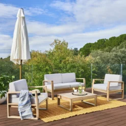 NATERIAL - Salon De Jardin SOLARIS - Salon De Jardin Avec Coussins - 4 Personnes 1 Canapé Extérieur 2 Places - 2 Fauteuils De Jardin - 1 Table Basse Extérieur 80x55x28 Cm - Beige - Acacia - FSC -Jardin Meubles Magasin 1200x1200 2560