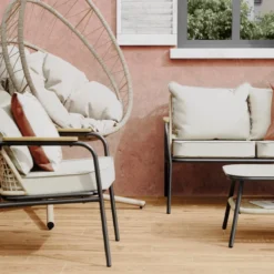 NATERIAL - Fauteuil Suspendu Avec Cadre OVO - Panier Suspendu Pour Intérieur Et Extérieur - 160 Kg MAX - Cadre En Acier - Beige - Anthracite - 125 X 100 X 190 Cm - Panier Siège - Panier Suspendu - Fauteuil Suspendu - Oeuf Suspendu -Jardin Meubles Magasin 1200x1200 264