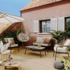 NATERIAL - Fauteuil Suspendu Avec Cadre OVO - Panier Suspendu Pour Intérieur Et Extérieur - 160 Kg MAX - Cadre En Acier - Beige - Anthracite - 125 X 100 X 190 Cm - Panier Siège - Panier Suspendu - Fauteuil Suspendu - Oeuf Suspendu -Jardin Meubles Magasin 1200x1200 265