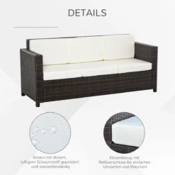 Outsunny Canapé En Poly Avec Coussins Canapé Lounge 3 Places Jardin Métal Polyester Marron 860-095V01-1 -Jardin Meubles Magasin 1200x1200 266