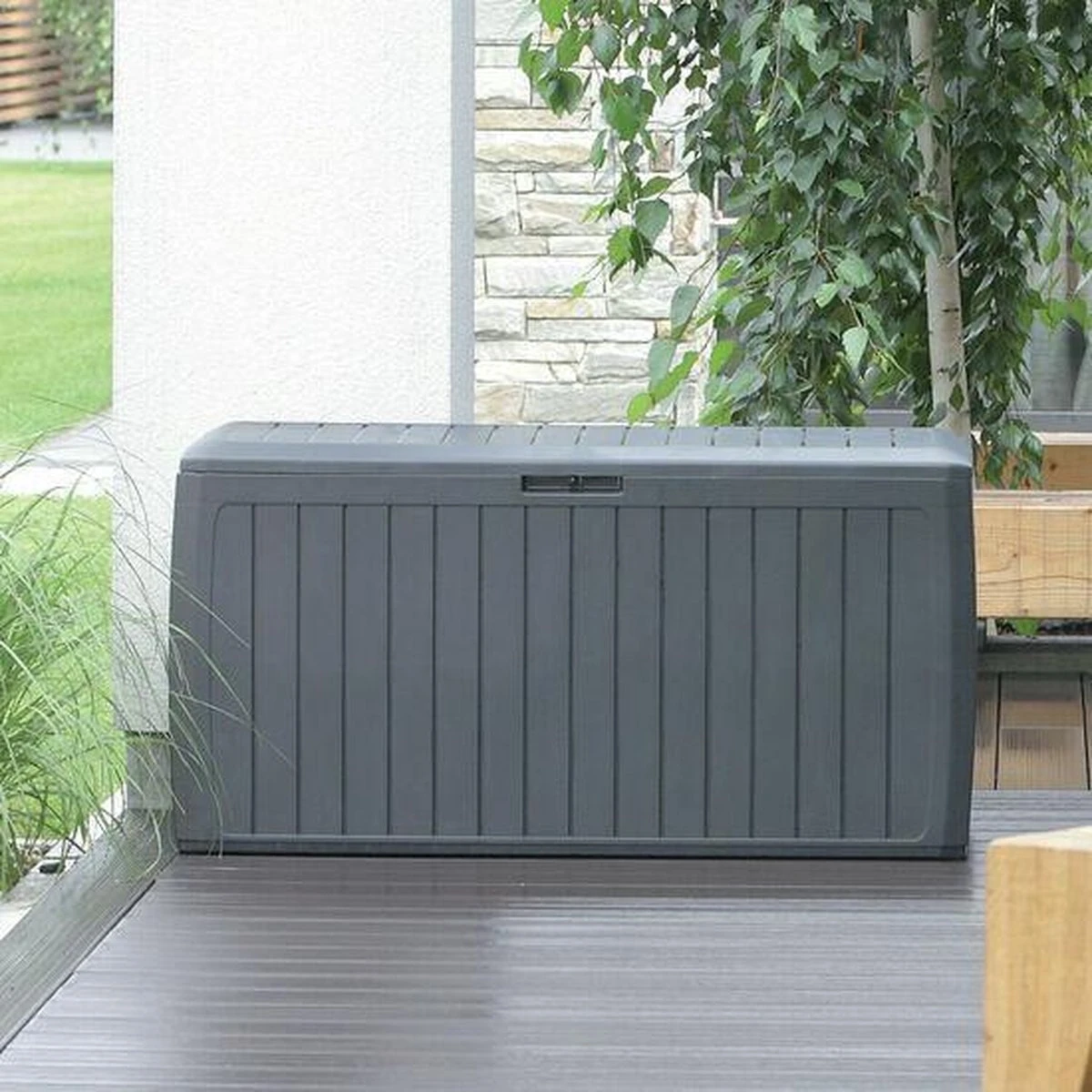 1x Pièces Boîte De Rangement Kussen De Jardin Anthracite Motif Bois 280 Litres De Plastique - Rangement De Jardin Anthracite 2 1x Pièces Boîte De Rangement Kussen De Jardin Anthracite Motif Bois 280 Litres De Plastique - Rangement De Jardin Anthracite – Image 2