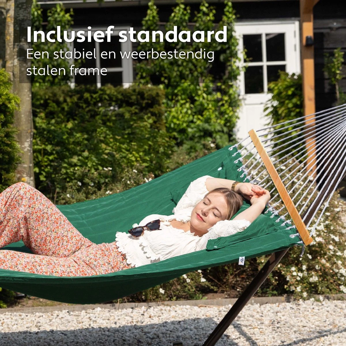 Hamac Vita5 Avec Support Et Barre D'écartement - 2 Personnes - Kussen Amovible - Résistant Aux Intempéries - Vert Foncé 9 Hamac Vita5 Avec Support Et Barre D'écartement - 2 Personnes - Kussen Amovible - Résistant Aux Intempéries - Vert Foncé – Image 9