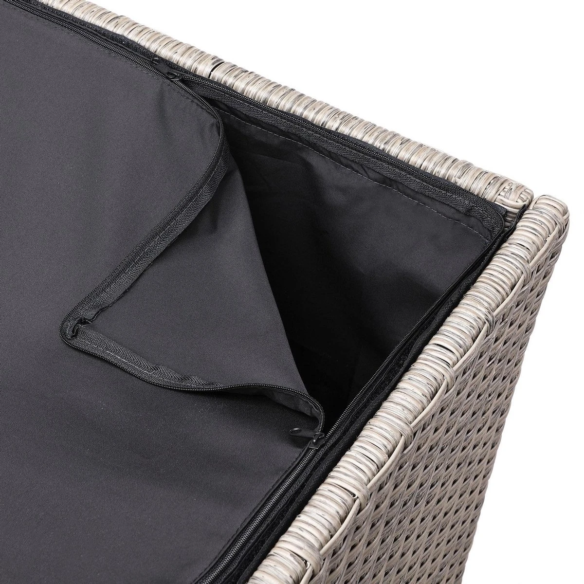 Casaria Coffre De Rangement 75x75x70cm Idéal Coussin Polyrotin Résistant Intempéries Revêtement Beige 7 Casaria Coffre De Rangement 75x75x70cm Idéal Coussin Polyrotin Résistant Intempéries Revêtement Beige – Image 7