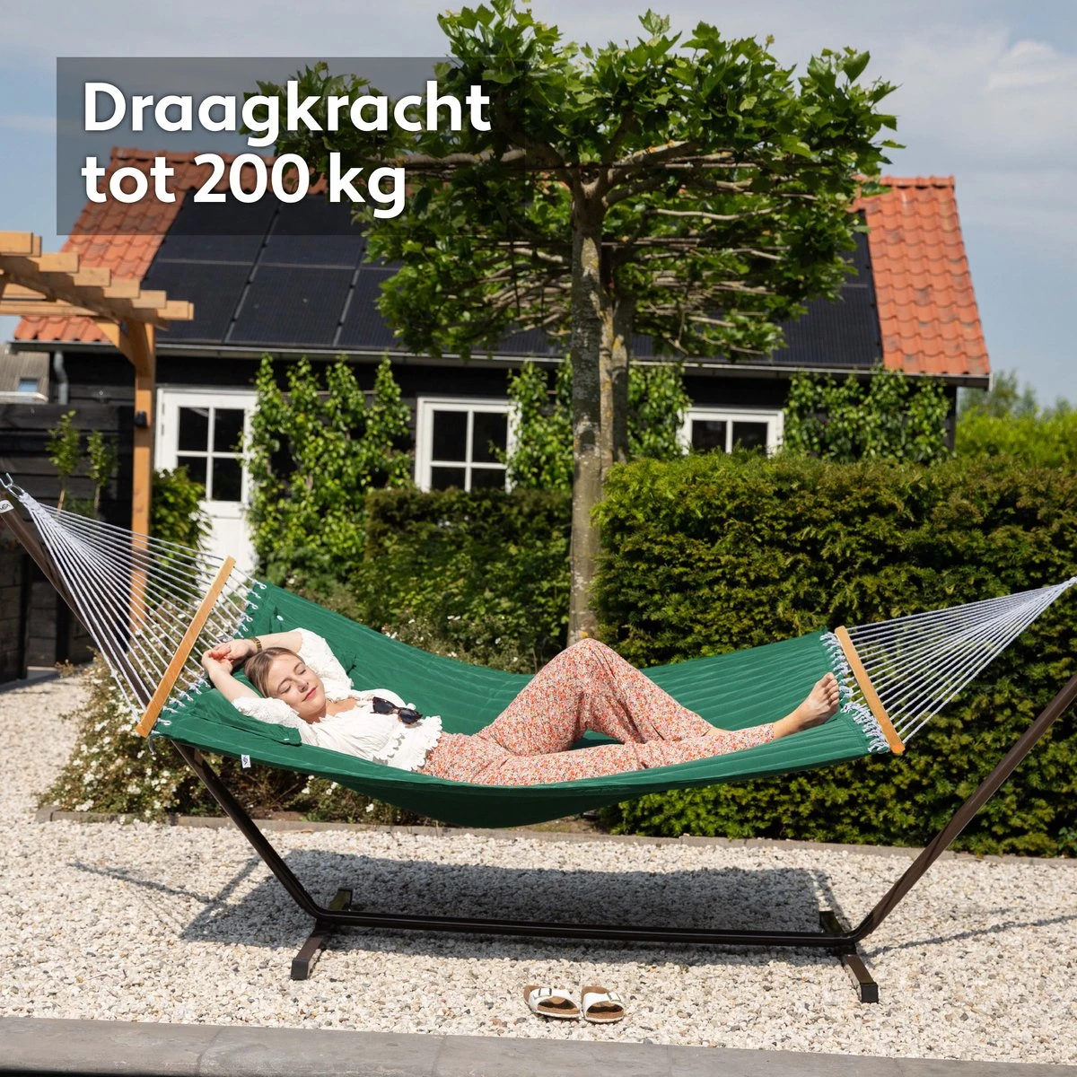 Hamac Vita5 Avec Support Et Barre D'écartement - 2 Personnes - Kussen Amovible - Résistant Aux Intempéries - Vert Foncé 11 Hamac Vita5 Avec Support Et Barre D'écartement - 2 Personnes - Kussen Amovible - Résistant Aux Intempéries - Vert Foncé – Image 11