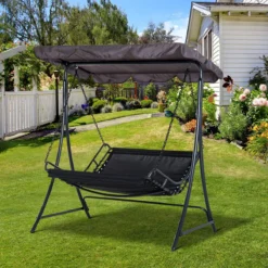 Outsunny Swing Transat Avec Toit Hollywood Swing Transat Pour L'extérieur Pour 2 Personnes Gris Acier 84A-072GY -Jardin Meubles Magasin 1200x1200 299
