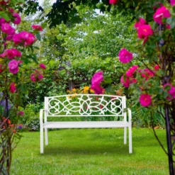 Relaxdays Banc De Jardin Blanc - Banc Nostalgique - Banc D'extérieur - Banc De Parc - Résistant Aux Intempéries -Jardin Meubles Magasin 1200x1200 318