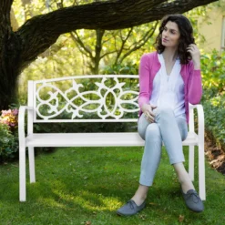 Relaxdays Banc De Jardin Blanc - Banc Nostalgique - Banc D'extérieur - Banc De Parc - Résistant Aux Intempéries -Jardin Meubles Magasin 1200x1200 320