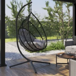 NATERIAL - OVO Fauteuil Suspendu Avec Structure - Panier Suspendu Intérieur Et Outdoor - 160 Kg MAX - Structure En Acier - Gris - Anthracite - 125 X 100 X 190 Cm - Panier Siège - Panier Suspendu - Fauteuil Suspendu - Oeuf Suspendu -Jardin Meubles Magasin 1200x1200 327