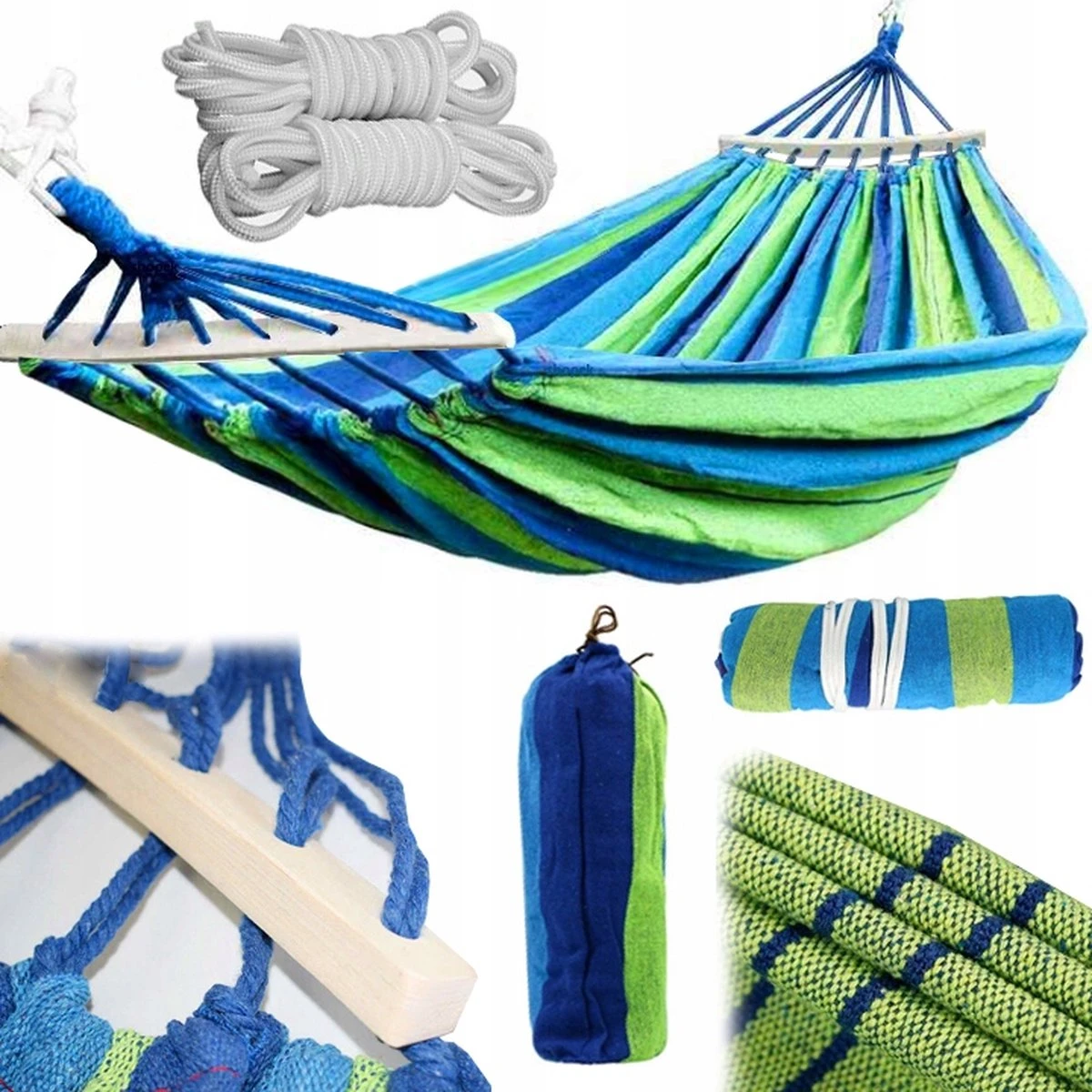 Hamac - 2 Personnes - 200 X 160 Cm - Blauw / Vert - Jusqu'à 200 Kg - Avec Housse - Extra Solide - Camping - Camping - Survie - Hamac - Hamac Double - Camping - Hamac Cocoon - Adultes Et Enfants 2 Hamac - 2 Personnes - 200 X 160 Cm - Blauw / Vert - Jusqu'à 200 Kg - Avec Housse - Extra Solide - Camping - Camping - Survie - Hamac - Hamac Double - Camping - Hamac Cocoon - Adultes Et Enfants – Image 2