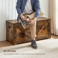 Songmics VASAGLE Meuble De Rangement, Coffre à Jouets, Banc à Chaussures, Coffre à Siège, Coffre De Rangement, Banc Avec Rangement, Style Campagnard, Charnières De Sécurité, 100 X 40 X 46 Cm, Marron Vintage LSB060T01 -Jardin Meubles Magasin 1200x1200 337