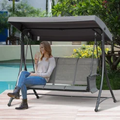 Chaise Berçante De Jardin Outsunny Hollywood Swing 3 Places Avec étagère De Toit Ouvrant Gris Aluminium 84A-110 -Jardin Meubles Magasin 1200x1200 352