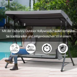 Chaise Berçante De Jardin Outsunny Hollywood Swing 3 Places Avec étagère De Toit Ouvrant Gris Aluminium 84A-110 -Jardin Meubles Magasin 1200x1200 354
