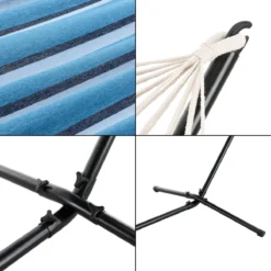 Hamac Avec Cadre Robuste Ensemble Toile Et Support Capacité De Charge 120 Kg Pour Intérieur Extérieur Acier Coton Polyester 200 X 100 Cm Noir Bleu Rayé [en.casa] -Jardin Meubles Magasin 1200x1200 36