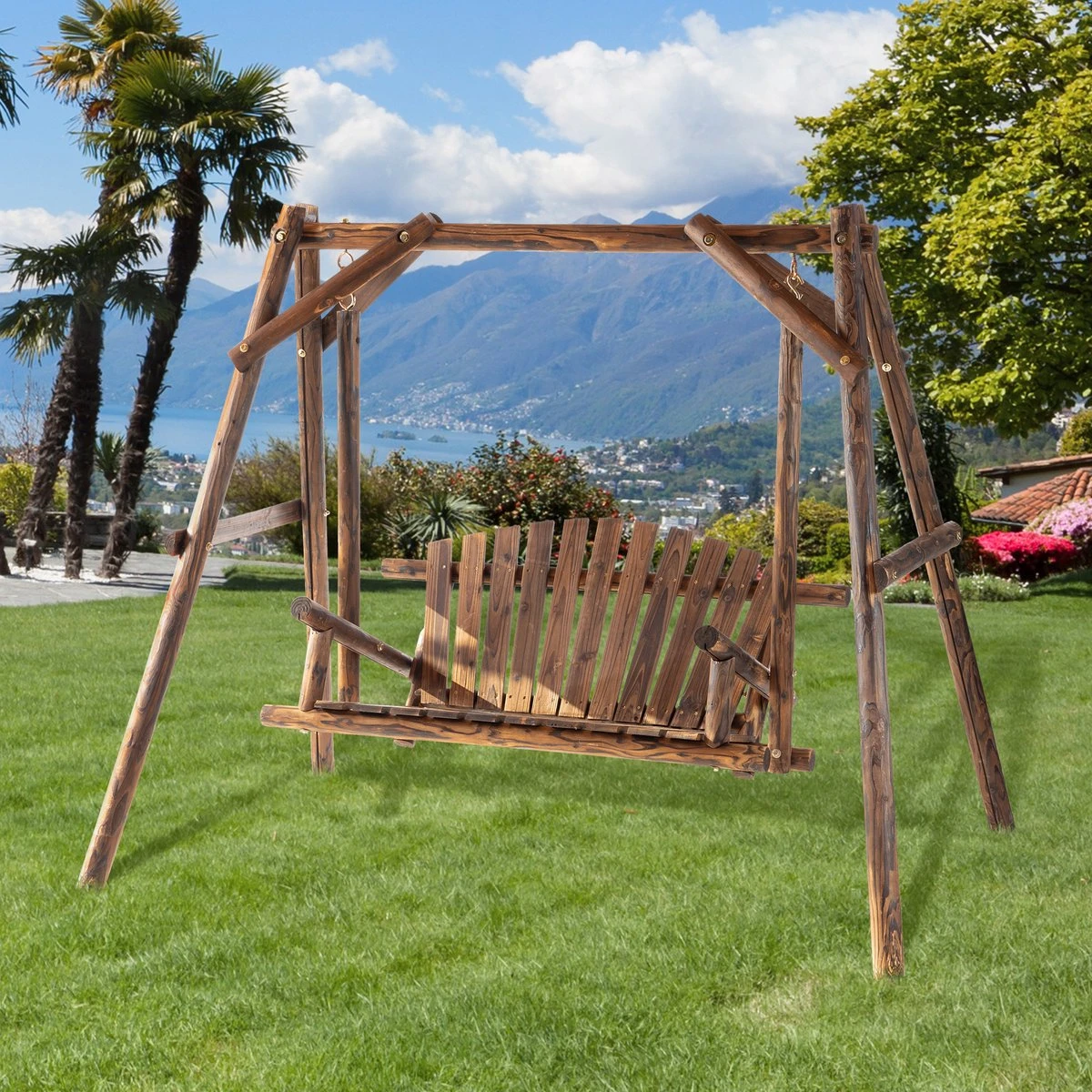 Outsunny Hollywood Balançoire Balançoire De Jardin 2 Places Porche Balançoire Suspendu Banc Bois Massif 84A-086V01 3 Outsunny Hollywood Balançoire Balançoire De Jardin 2 Places Porche Balançoire Suspendu Banc Bois Massif 84A-086V01 – Image 3