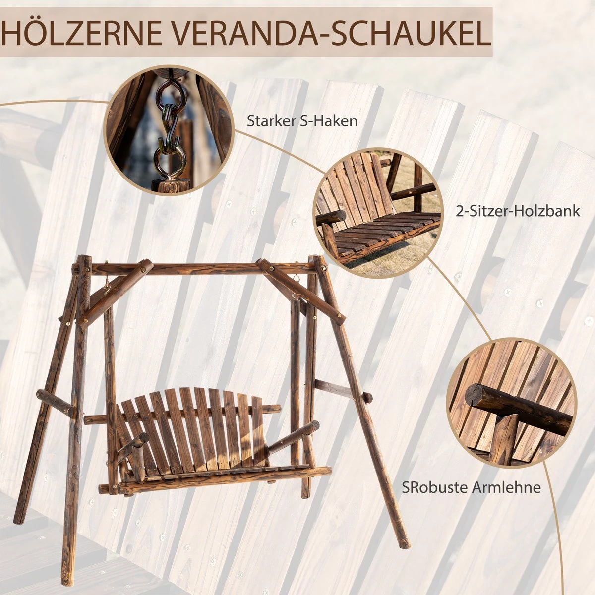 Outsunny Hollywood Balançoire Balançoire De Jardin 2 Places Porche Balançoire Suspendu Banc Bois Massif 84A-086V01 4 Outsunny Hollywood Balançoire Balançoire De Jardin 2 Places Porche Balançoire Suspendu Banc Bois Massif 84A-086V01 – Image 4