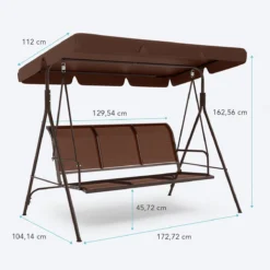 Banc Pivotant LifeGoods - Banc De Jardin 3 Places - Capacité De Charge De 250 Kg - Banc Suspendu Pour 3 Personnes - Toit Inclinable - Parasol Résistant Aux UV - Textile Durable - 172x104x162cm - Marron -Jardin Meubles Magasin 1200x1200 379