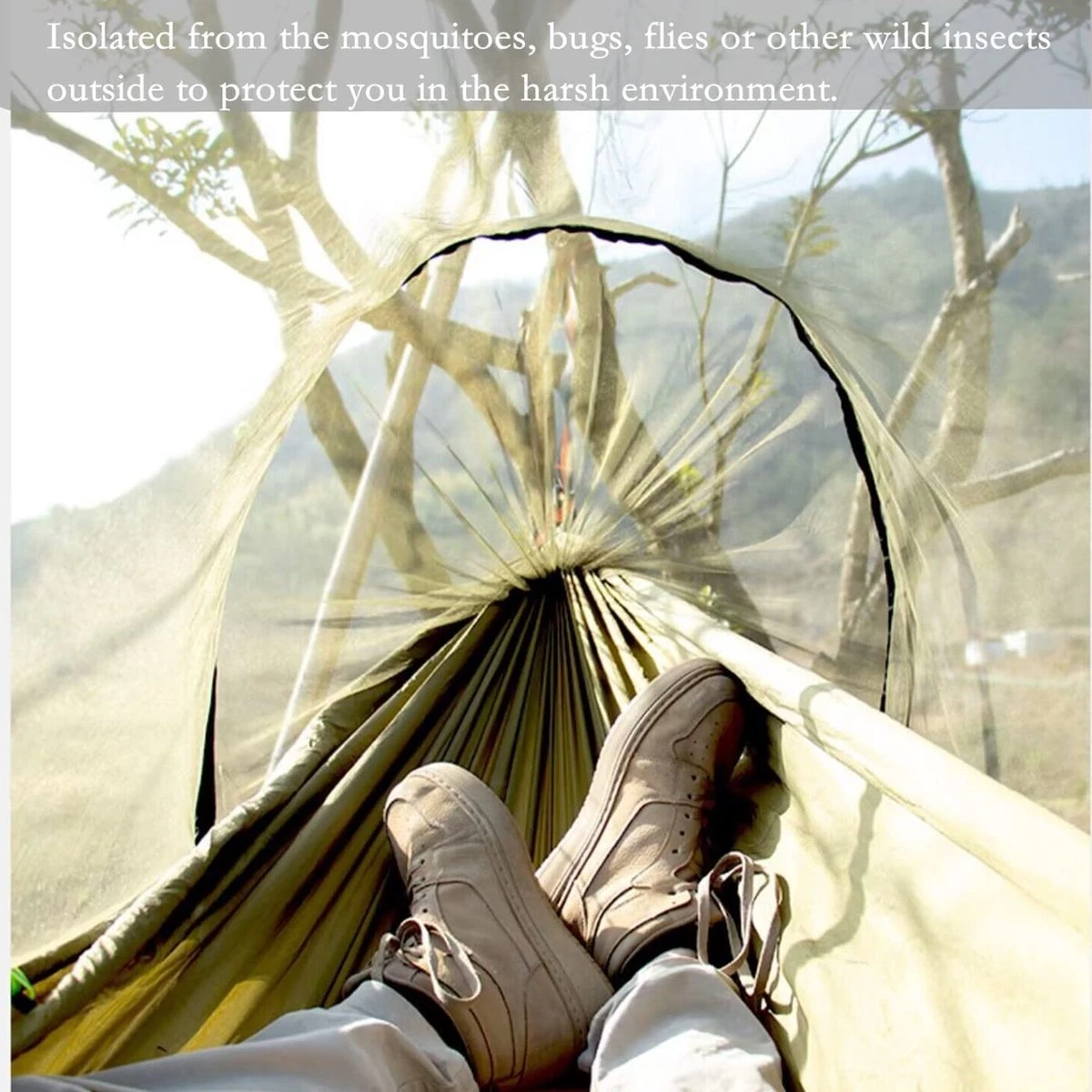 Hamac De Camping Avec Moustiquaire, 1/2 Personne Hamac De Voyage Outdoor En Nylon Léger Hamac Portable Pour Camping Randonnée Sac à Dos, Voyage, Plage (USA290*140cm/vert Foncé) 7 Hamac De Camping Avec Moustiquaire, 1/2 Personne Hamac De Voyage Outdoor En Nylon Léger Hamac Portable Pour Camping Randonnée Sac à Dos, Voyage, Plage (USA290*140cm/vert Foncé) – Image 7