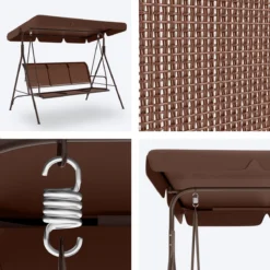 Banc Pivotant LifeGoods - Banc De Jardin 3 Places - Capacité De Charge De 250 Kg - Banc Suspendu Pour 3 Personnes - Toit Inclinable - Parasol Résistant Aux UV - Textile Durable - 172x104x162cm - Marron -Jardin Meubles Magasin 1200x1200 380
