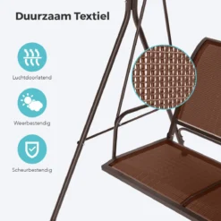 Banc Pivotant LifeGoods - Banc De Jardin 3 Places - Capacité De Charge De 250 Kg - Banc Suspendu Pour 3 Personnes - Toit Inclinable - Parasol Résistant Aux UV - Textile Durable - 172x104x162cm - Marron -Jardin Meubles Magasin 1200x1200 382