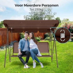 Banc Pivotant LifeGoods - Banc De Jardin 3 Places - Capacité De Charge De 250 Kg - Banc Suspendu Pour 3 Personnes - Toit Inclinable - Parasol Résistant Aux UV - Textile Durable - 172x104x162cm - Marron -Jardin Meubles Magasin 1200x1200 383