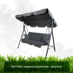 Balançoire De Jardin EASTWALL Hollywood - Balançoire Avec Toit Réglable - Incl. 2 Coussins - Salon De Jardin - 3 Places - Noir - L170xL105xH150cm