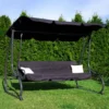 Banc De Balançoire Springos | Luna-Balançoire | 3 Places | Imperméable à L'eau | Comprend 2 Coussins | Auvent Réglable | 162 X 200 X 120 Cm | Noir