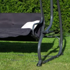Banc De Balançoire Springos | Luna-Balançoire | 3 Places | Imperméable à L'eau | Comprend 2 Coussins | Auvent Réglable | 162 X 200 X 120 Cm | Noir -Jardin Meubles Magasin 1200x1200 391