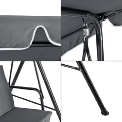 Balancelle De Jardin 3 Places Balançoire Avec Auvent Réglable Amovible Pour Terrasse Charge Maximale 270 Kg Housse Imperméable Polyester Structure Acier 172x112x152 Cm Gris Foncé -Jardin Meubles Magasin 1200x1200 393