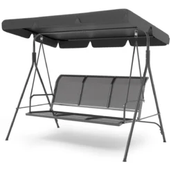 Banc Pivotant LifeGoods - Banc De Jardin 3 Places - Capacité De Charge De 250 Kg - Banc Suspendu Pour 3 Personnes - Toit Inclinable - Parasol Résistant Aux UV - Textile Durable - 172x104x162cm - Grijs