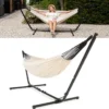Hamac Avec Support 2 Personnes / 205 Kg - Longueur Du Cadre Réglable 290-330 Cm - Tapis De Surface 241 * 160 Cm - Avec Sac De Transport (Beige)